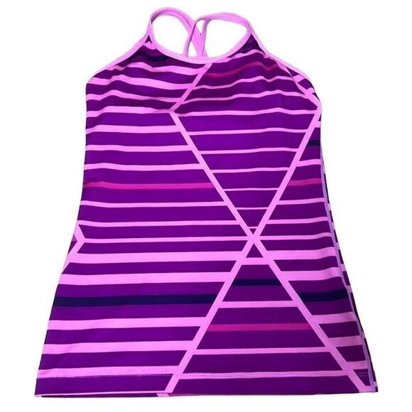 NIKE DRI FIT CRISSCROSS STRIPED PINK TANK‎ TOP BUILT IN BRA SIZE M - Picture 2 of 5